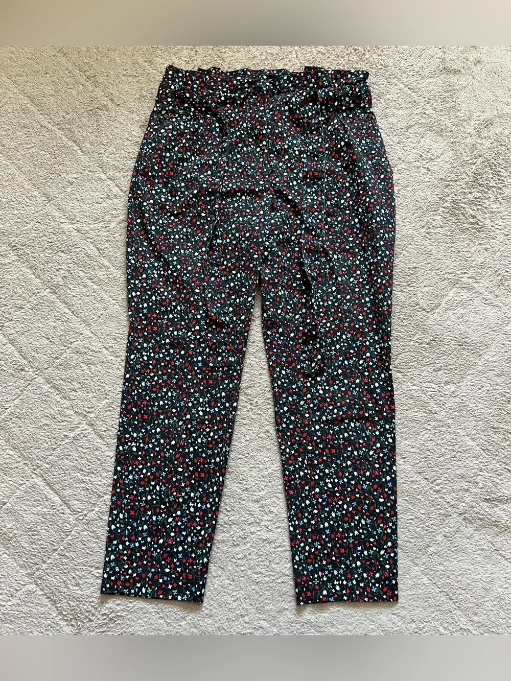 Zara Basic Floral Paperbag High Rise Pants Cottage Preppy Office Minimalist Sz M
